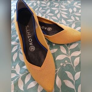 Rothy's Mustard Yellow Flats with Blue Trim
